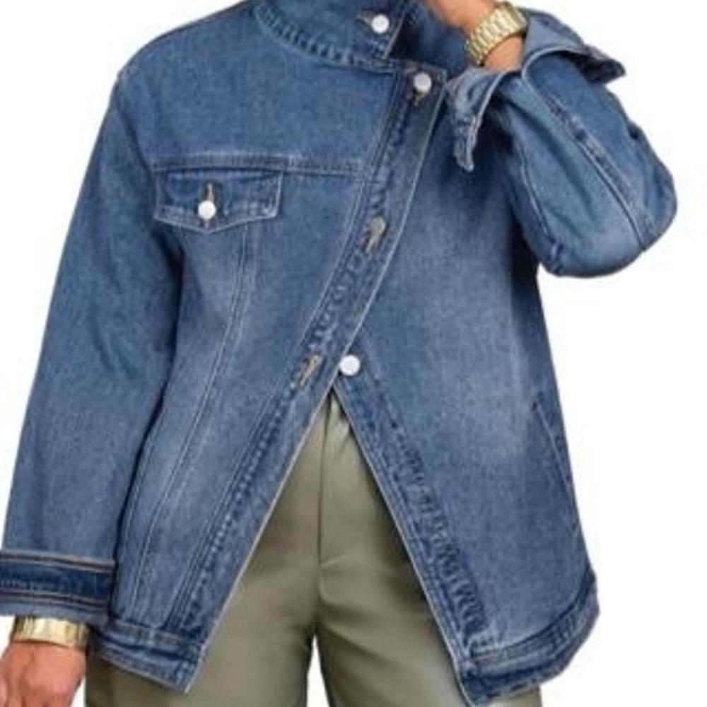Women's Oversized Jean Jacket Vintage Washed High Neck Denim Jacket